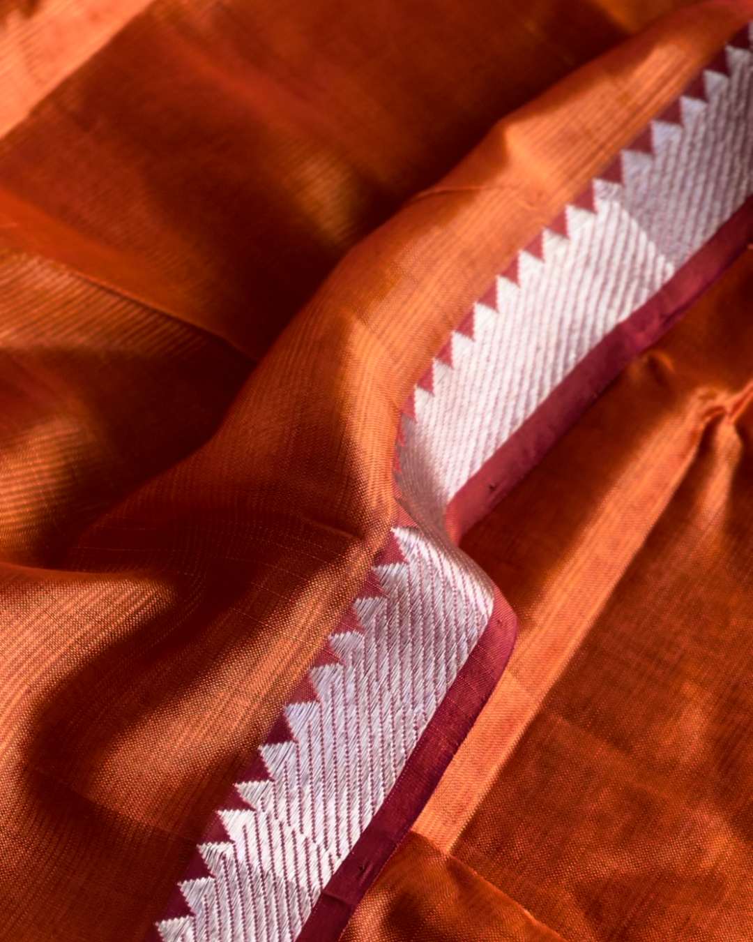 Bloc á Main Brahmani – Rust Orange Handwoven Mangalgiri Cotton Silk Saree | Sustainable Indian Luxury