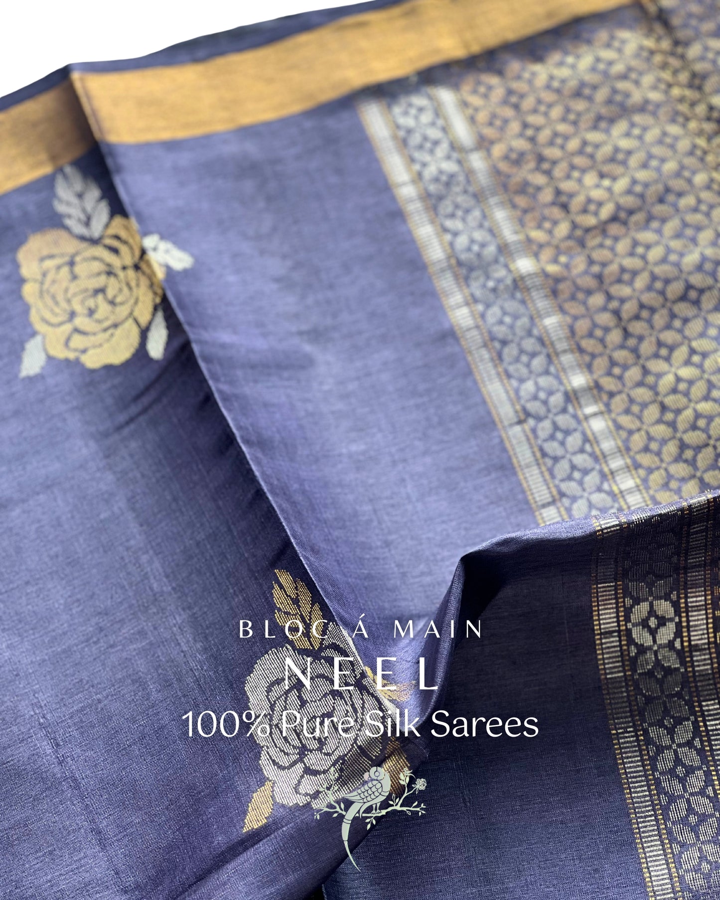 Neel 100% Pure Kosa Silk Weave Saree - SILK MARK CERTIFIED - Bloc a Main Atelier