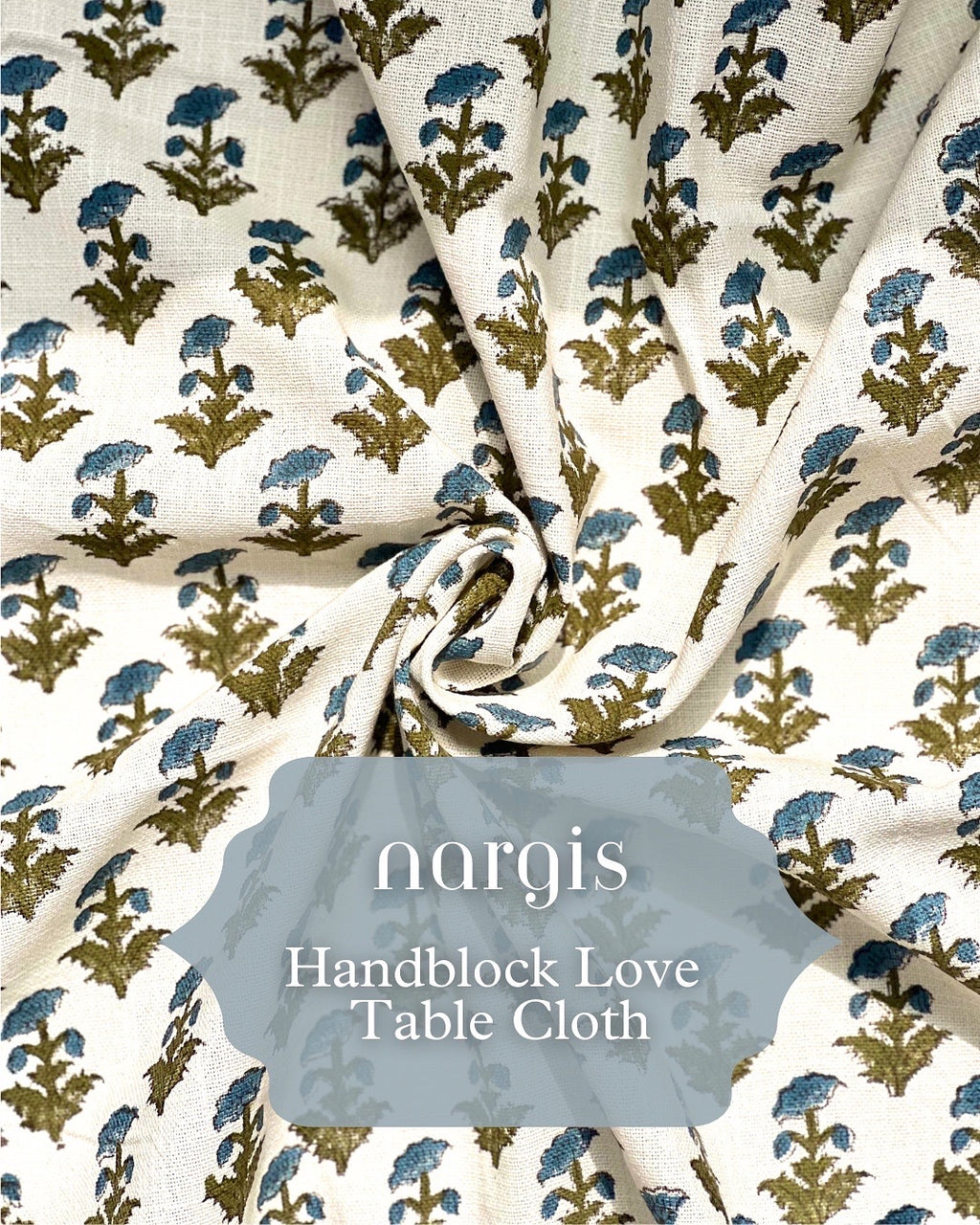 Nargis Hand Block Table Cloth - Handwoven Cotton Canvas - Bloc a Main - 6 Seater