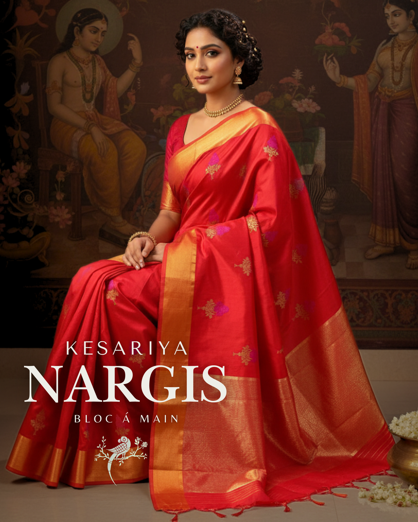 Kesariya Nargis Pure Chanderi Silk Saree by Bloc a Main Atelier