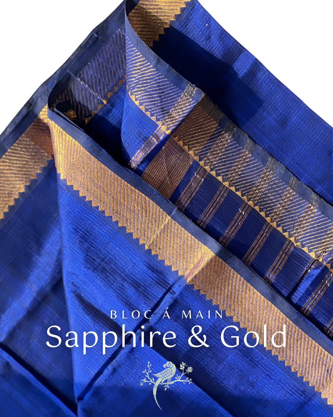 Sapphire & Gold Gold Zari Checks Mangalgiri Cotton Silk Saree by Bloc a Main Atelier