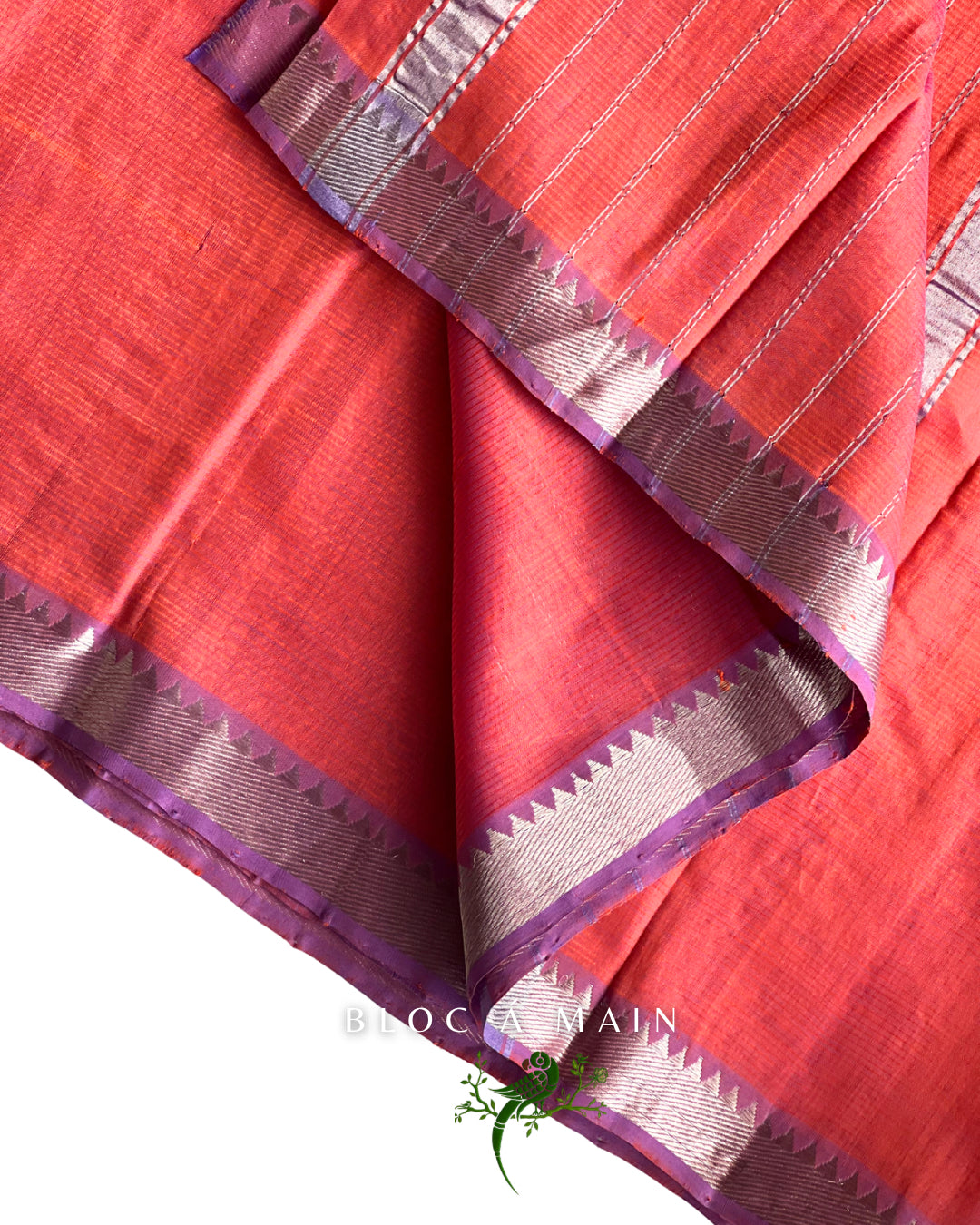 Maheshvari Pink & Purple Mangalgiri Cotton Silk Saree - Bloc a Main Atelier