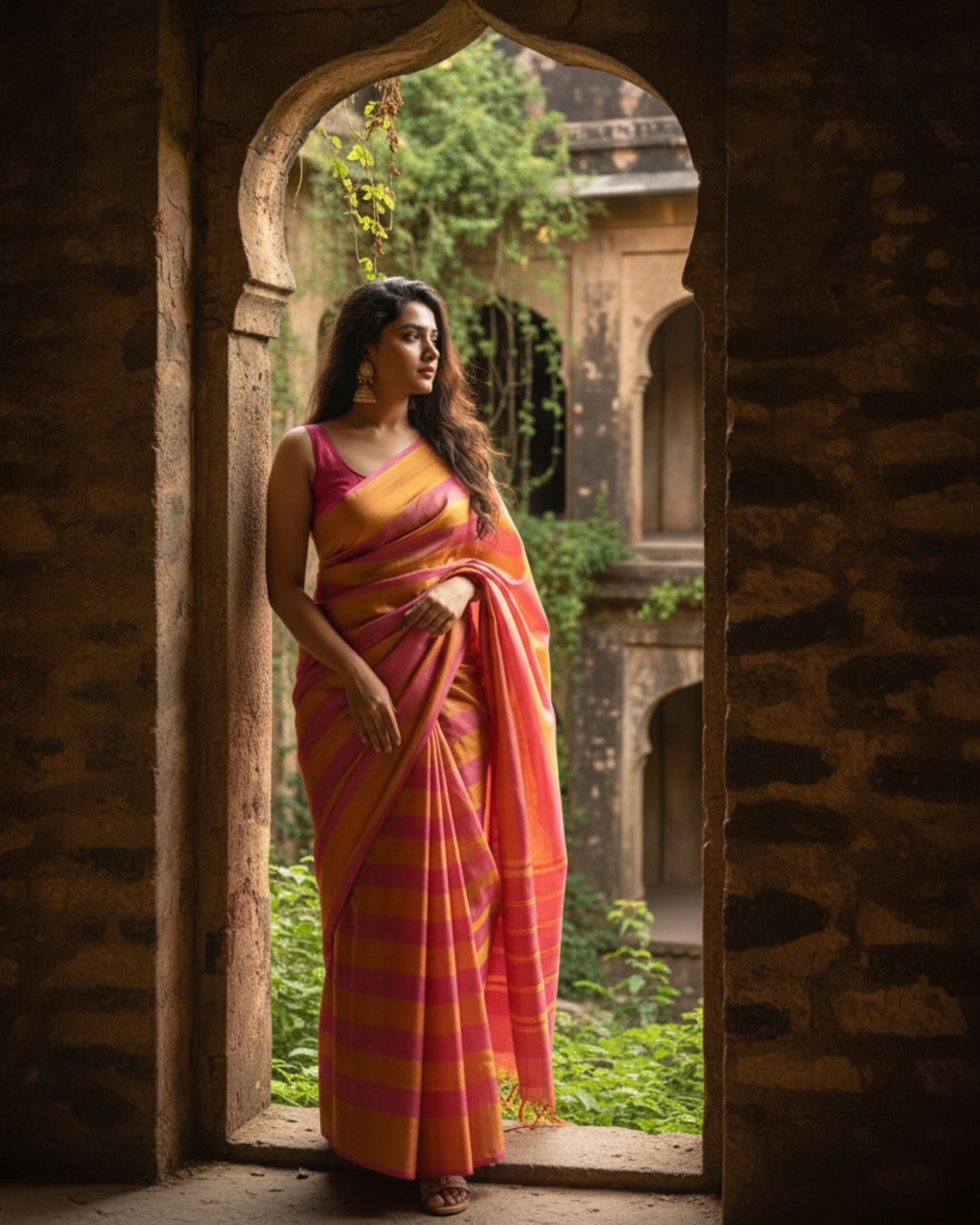 Kanak Gulab Tissue Zari Chanderi Silk Saree by Asvi Atelier