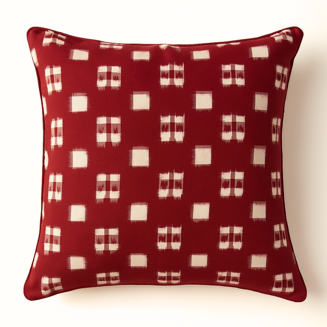 The Red Handwoven Ikat Cushion Cover – 18 x 18 inch by Bloc à Main India