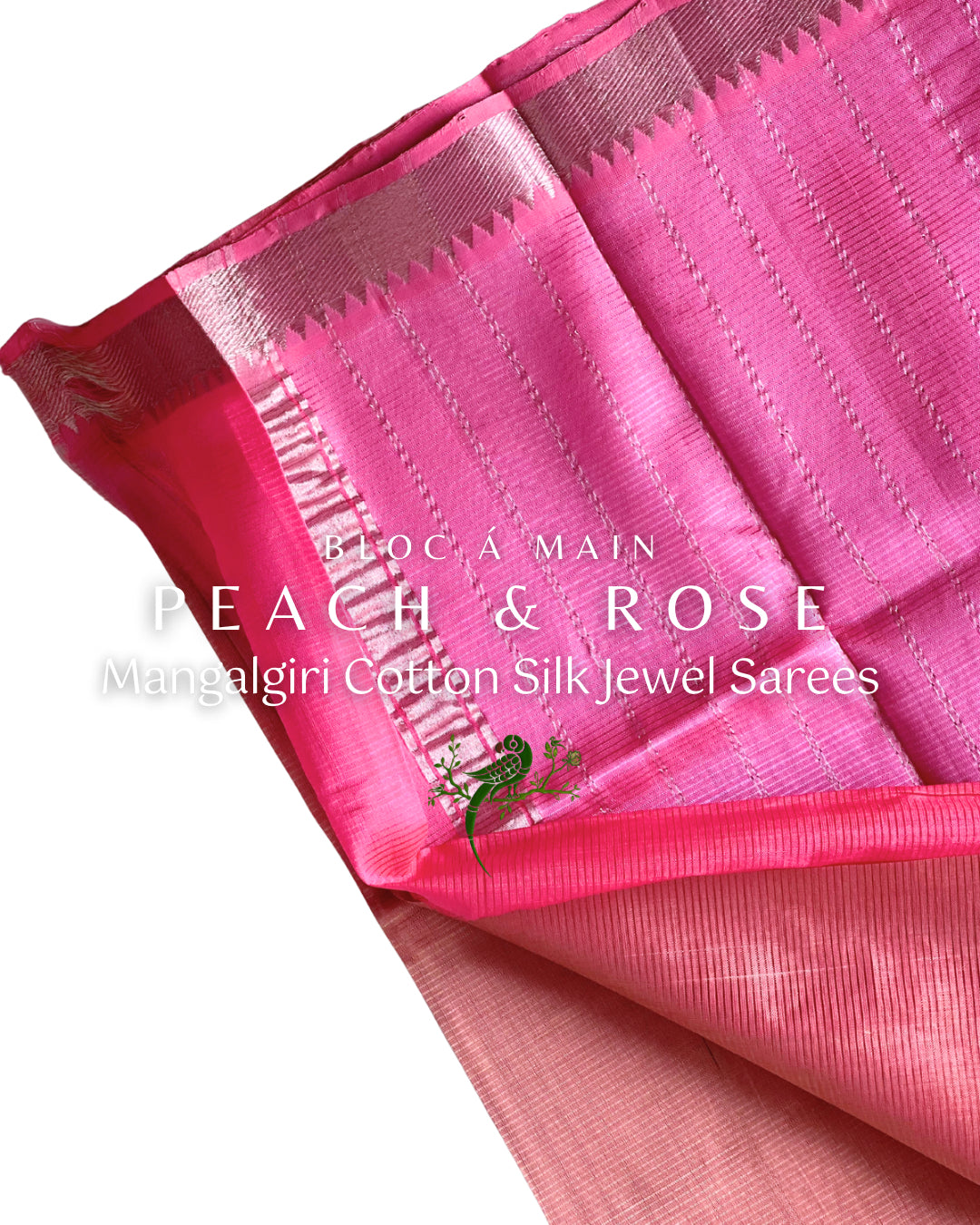 Peach & Rosé Silk Cotton Mangalgiri Saree by Bloc a Main Atelier