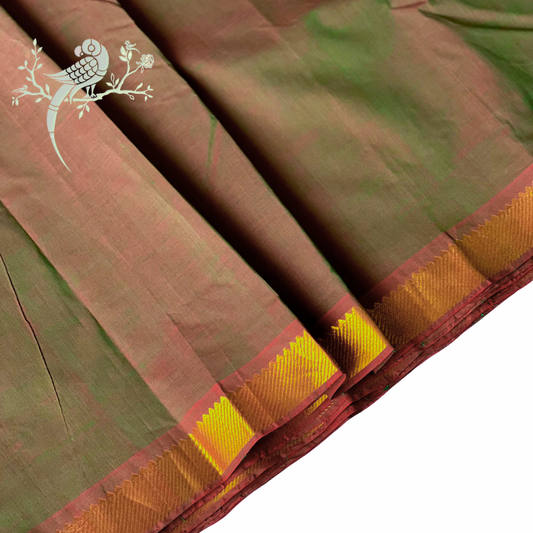 Apple Sage Jewel Mangalgiri Cotton Fabric with Gold Nizam Border - Bloc a Main india