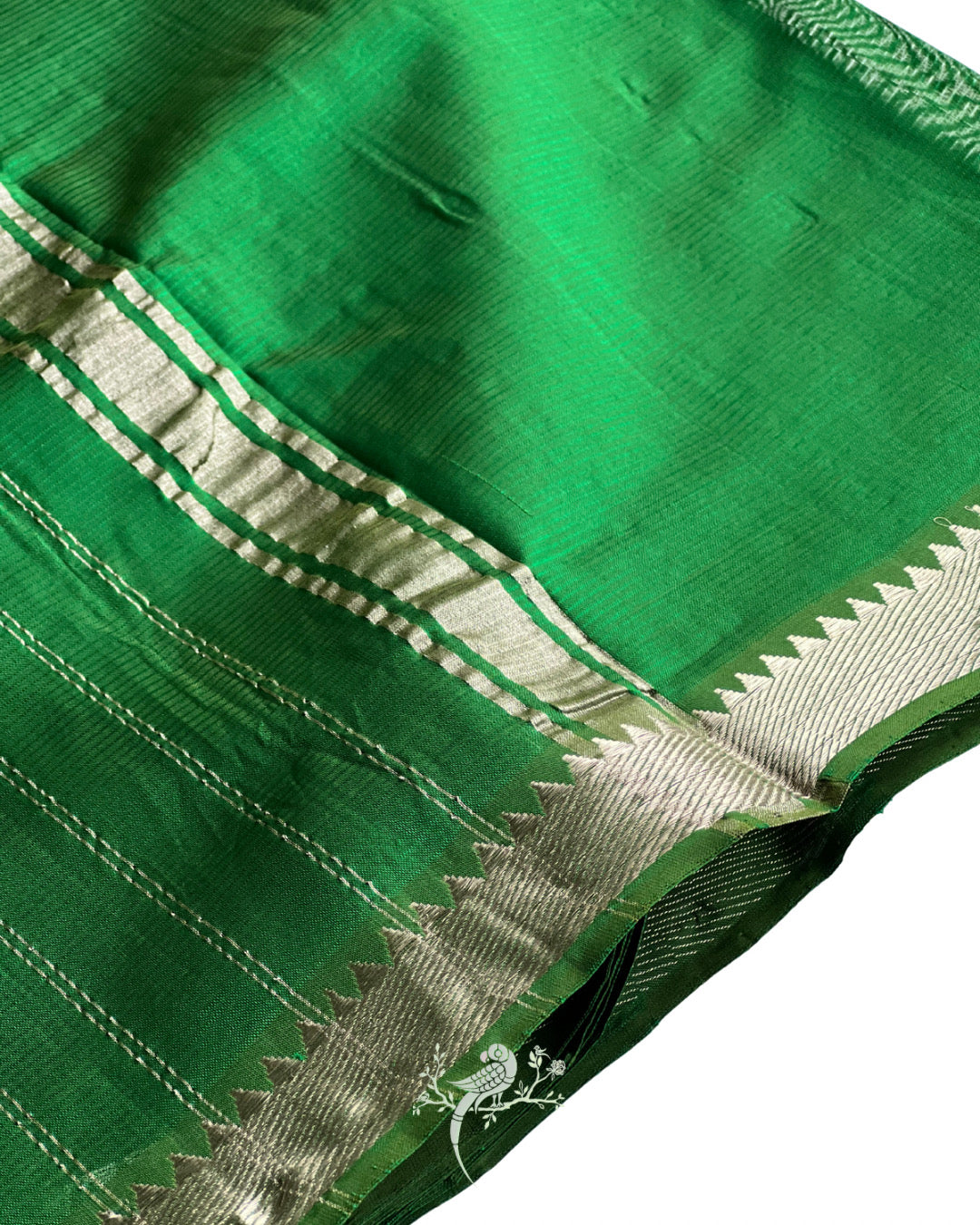 Emerald Green Mangalgiri Cotton Silk Saree by Bloc a Main Atelier