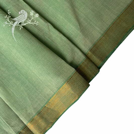 Jewel Sage Mangalgiri Cotton Fabric with Gold Nizam Border - Bloc a Main India