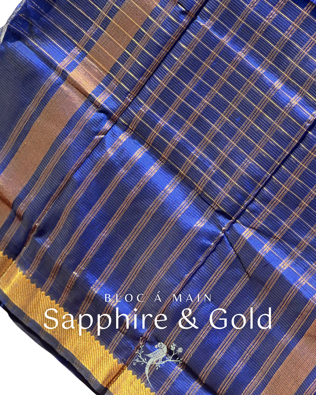 Sapphire & Gold Gold Zari Checks Mangalgiri Cotton Silk Saree by Bloc a Main Atelier