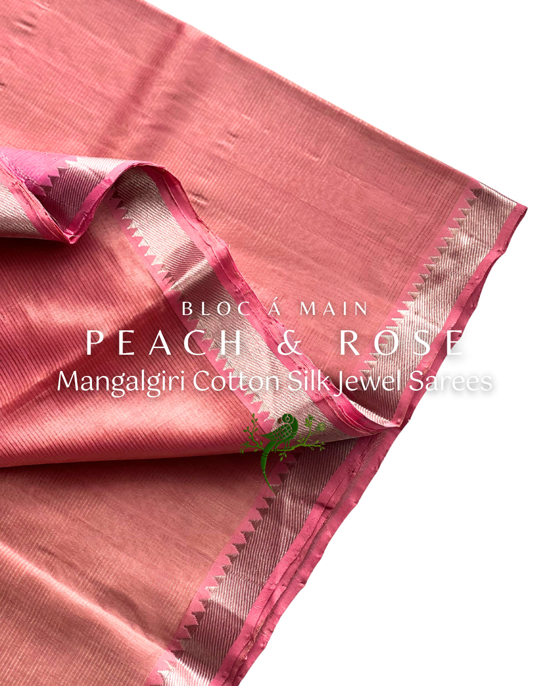 Peach & Rosé Silk Cotton Mangalgiri Saree by Bloc a Main Atelier