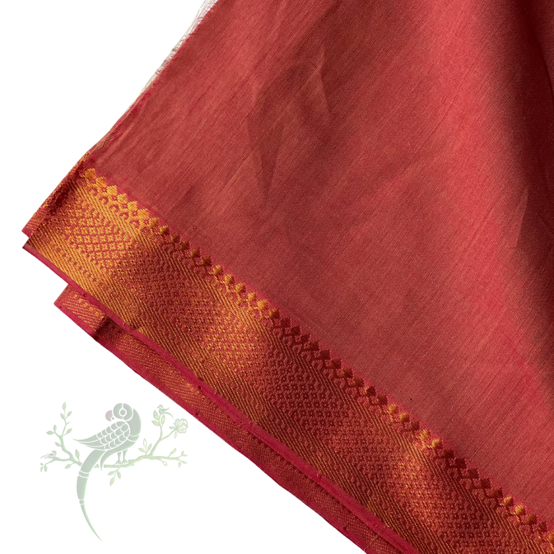 Old Rose Peach Mangalgiri Handloom Cotton Fabric with Nizam Border - Bloc a Main India - Price per Meter