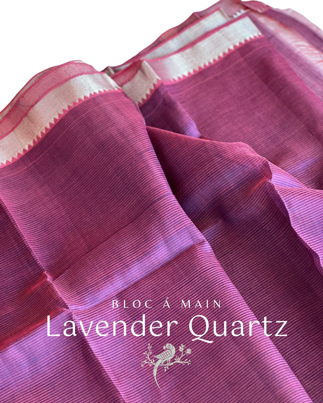 Lavender Quartz Cotton Silk Mangalgiri Saree with Nizam Border by Bloc a Main Atelier
