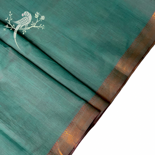 Mythical Blue Mangalgiri Cotton with Vintage Nizam Border - Bloc a Main India - Price per meter