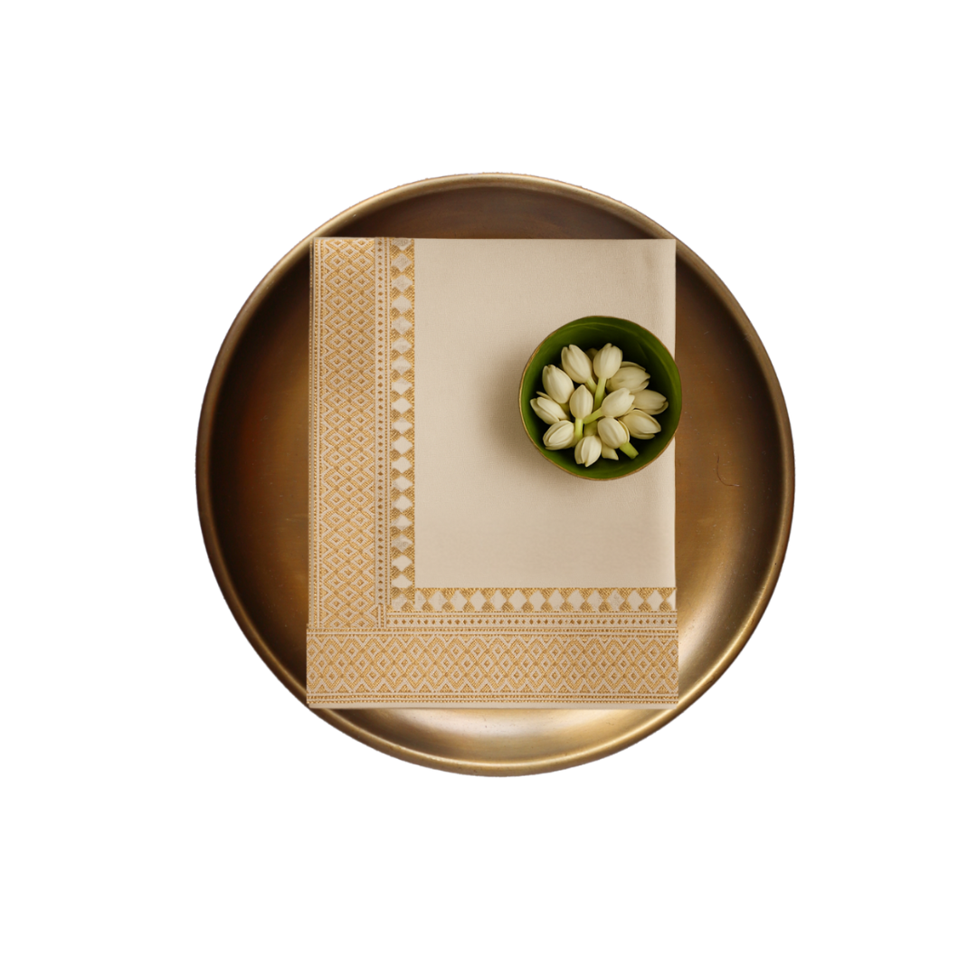 Creme Le Pearl Nizam Border Table Napkin - Bloc a Main India